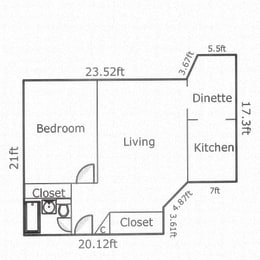  Floor Plan 1 Bed, 1 Bath B