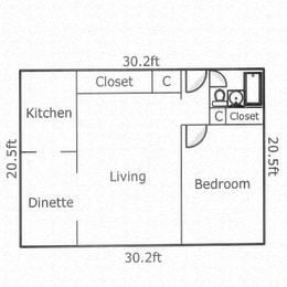  Floor Plan 1 Bed, 1 Bath C