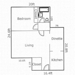  Floor Plan 1 Bed, 1 Bath D