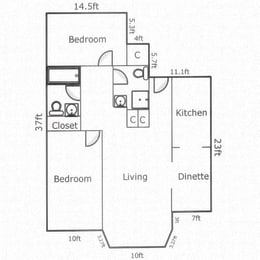  Floor Plan 2 Bed, 2 Bath A