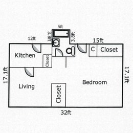  Floor Plan 1 Bed, 1 Bath
