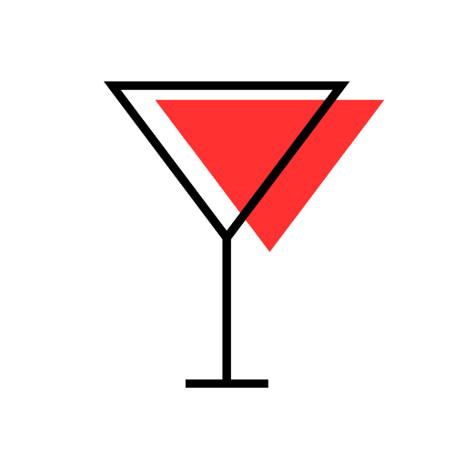 a red and black cocktail glass