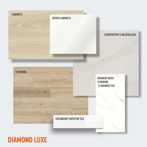 A slide showcasing different flooring options and cabinet styles.