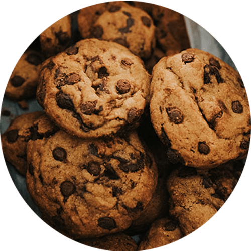 a bowl of chocolate chip cookies