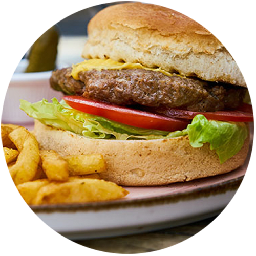 a hamburger and fries on a plate
