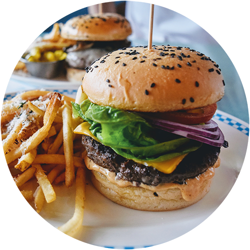 a hamburger with a side of fries on a plate