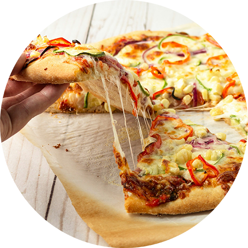 a hand pulling a slice of pizza from a pizza