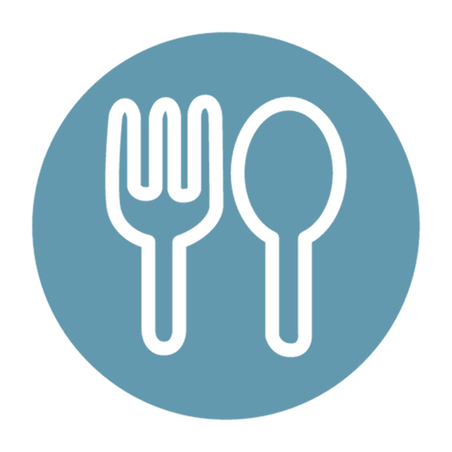 a circle with a fork and a spoon