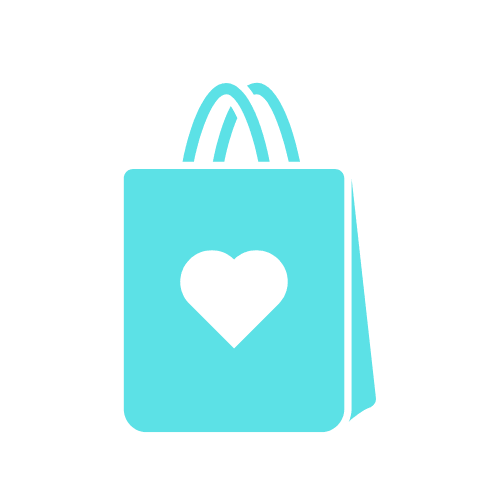 a shopping bag with a heart icon on a black