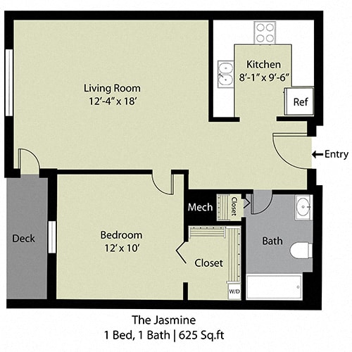  Floor Plan The Jasmine - 1 Bed/1 Bath