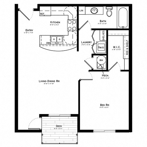 Durham Floor Plan: 688 - 775 SF