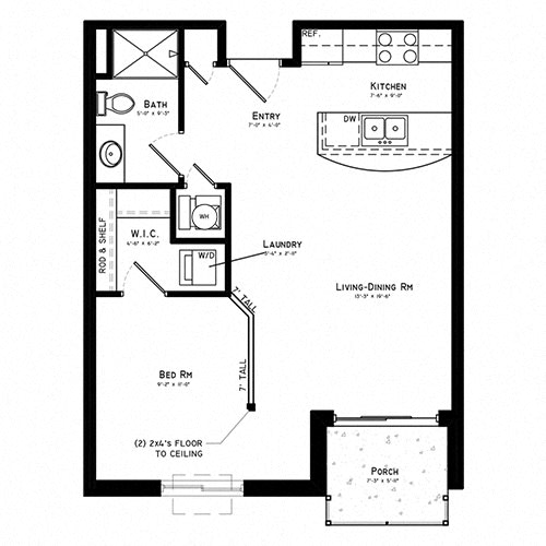 Bristol Floor Plan, 570 SF