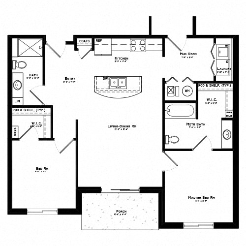 Manchester Floor Plan, 1,009 - 1,028 SF