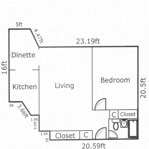  Floor Plan 1 Bed, 1 Bath A