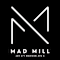A black background with a white logo and text for "Mad Mill" and an address.
