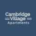 a logo with the words campbridge village apartments in white on a blue background  at Cambridge Village, Houston