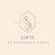 A logo with a flower and the words "Lofts at Evergreen Knoll" on a beige background.