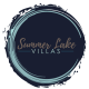 a logo for summer lake villas with a blue circle