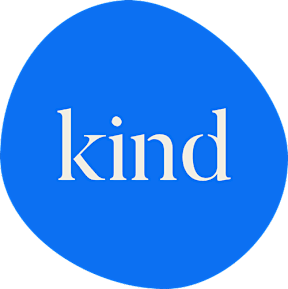 a blue circle with the word kind written in it
