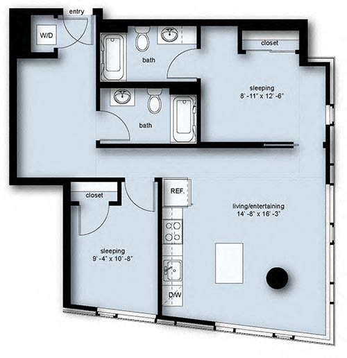 the floor plan of a small house with a bedroom and a bathroom