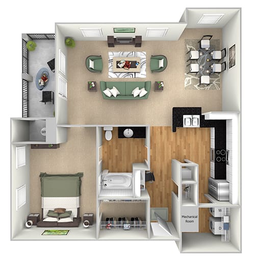 Island Park - A1 - 1 bedroom and 1 bath - 3D
