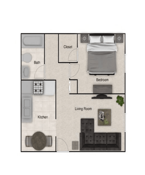 a floor plan of a house with a bedroom and a living room
