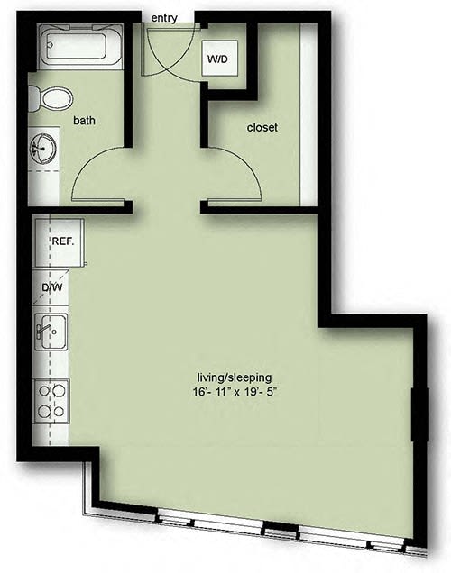 a floor plan of a small house with a bedroom and a bathroom