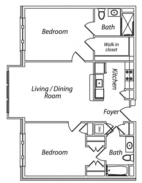 Floor Plan  Victory Terrace Senior Apartments 2 Bedroom 2 Bathroom Floor Plan