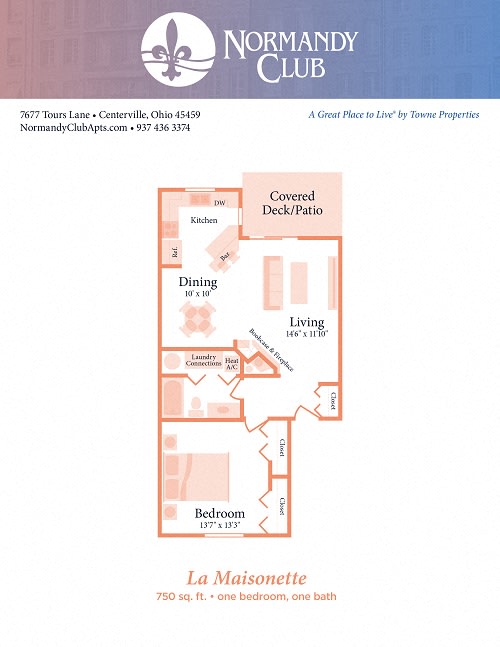 2 bed 2 bath floor plan at Normandy Club, Centerville, 45459