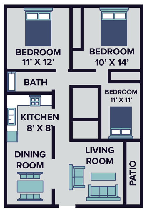 three bedroom apartment floor plan