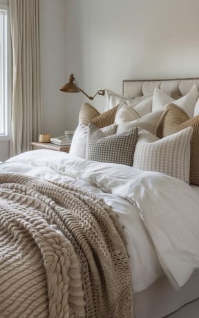 a bed with a blanket and pillows on it