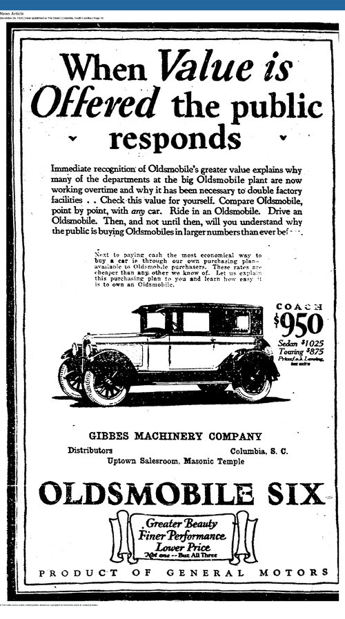 Article in an old newspaper at The Lady, South Carolina