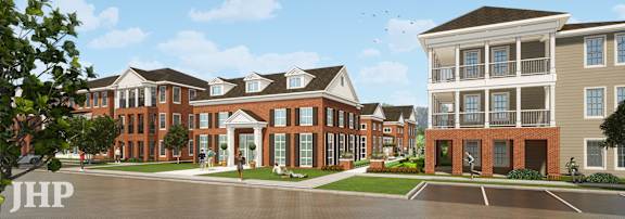 A row of new townhouses are shown in a rendering.