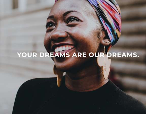 a woman with a headscarf on and the words your dreams are our dreams
