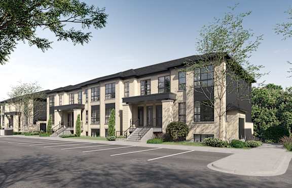 a rendering of a row of houses on a street