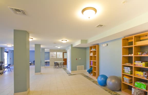 Community Room with yoga balls, and etc.