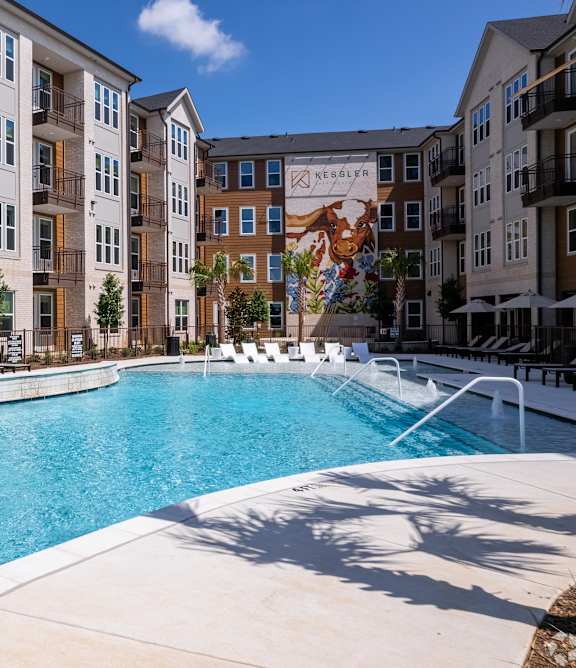 Bird's eye view of a residential area with multiple apartment buildings at Kessler, Fort Worth, TX, 76137