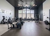 Thumbnail 5 of 7 - A gym with a variety of equipment including treadmills, stationary bikes, and weightlifting machines.