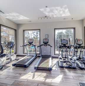 Treadmills in fitness center at Radbourne Lake Apartments, Charlotte, 28269