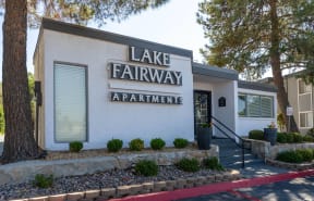 the exterior of the lake fairway apartments building