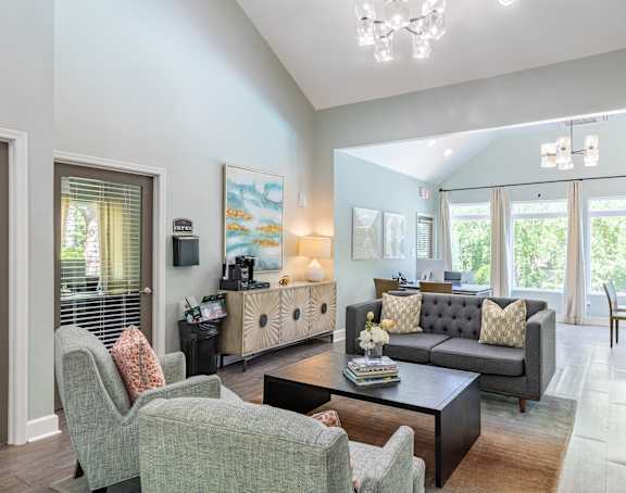a living room with a couch and a coffee table