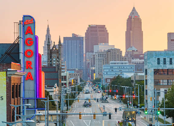 city street view with building at Life At Agora, Cleveland Ohio