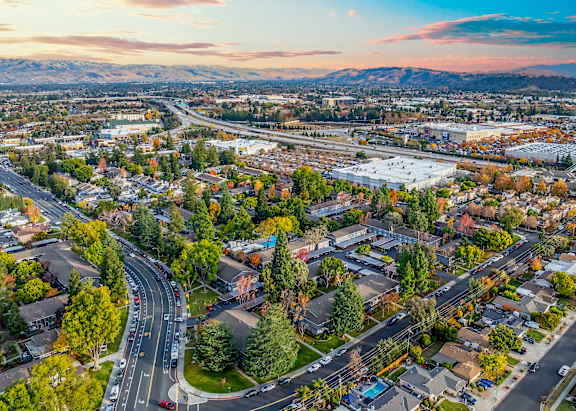 A suburban area with a road running through it at Cherrywood Apartments, San Jose, 95118