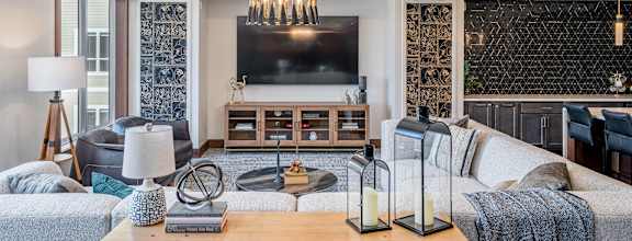 a living room with a couch and a tv