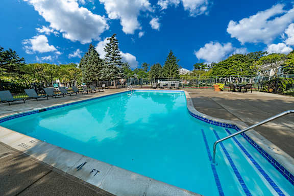 Sunny Swimming Pool Area at Park Lane Apartments, Southfield, Michigan