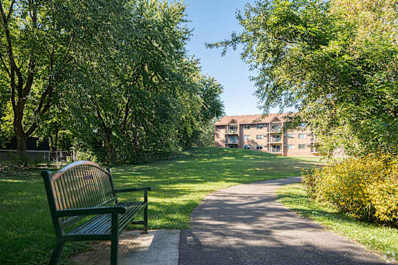 winding green trails with a bench near Park Pointe Apartments 