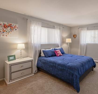 a bedroom with a bed and a dresser