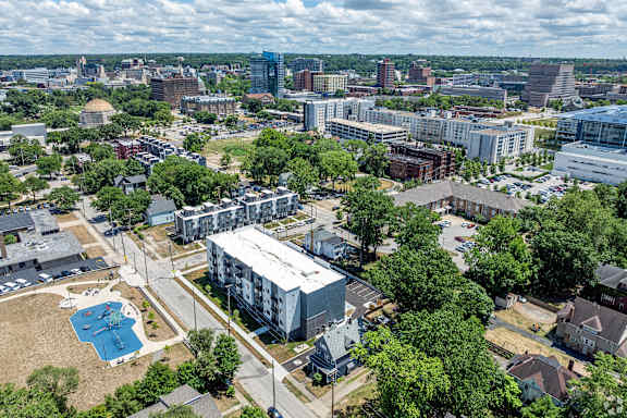 A view of a city from a high vantage point.at Park Lamont Apartments & Townhomes, Ohio