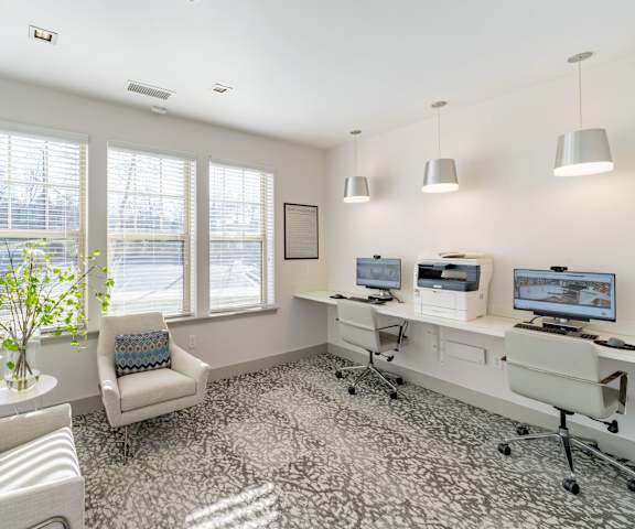 an office with three computers and chairs and a couch at Sycamore at Tyvola, Charlotte, NC, 28217
