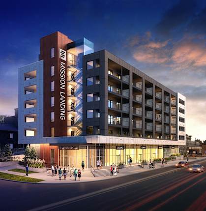 a rendering of a hotel building on a city street